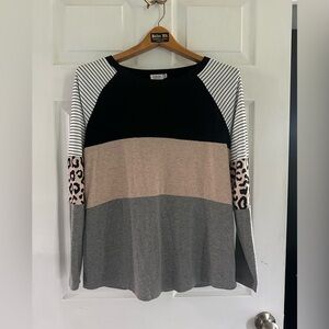 Lalala Long Sleeve Color Block Animal Print Top - Womens Size Medium